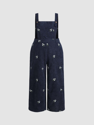 Corduroy Floral Pinafore Jumpsuit Curve & Plus (1XL / Denim)