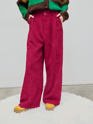 Corduroy High Waist Pocket Button Wide Leg Trousers With Belt