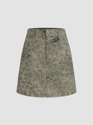 Corduroy Mid Waist A-line Floral Mini Skirt