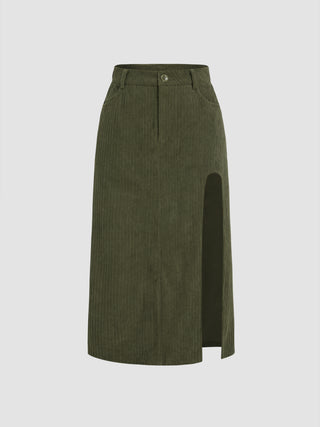 Corduroy Middle Waist Pocket Maxi Skirt