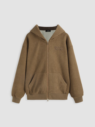 Corduroy Solid Meow Pocket Hoodie