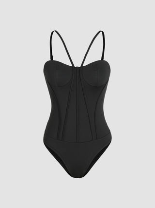 Corset Sleeveless Bodysuit (S / Black)