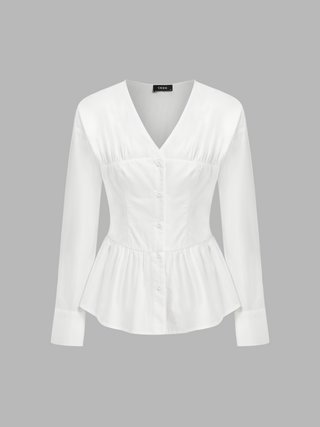 Corset Solid Ruffle Hem Long Sleeve Shirt