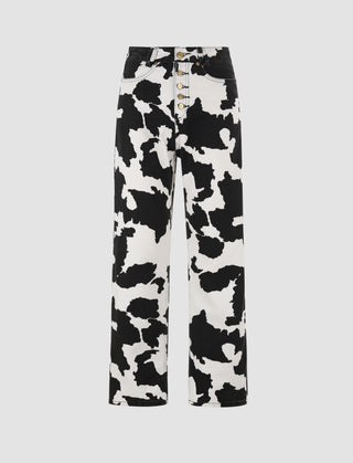 Cow Print Straight Leg Jeans