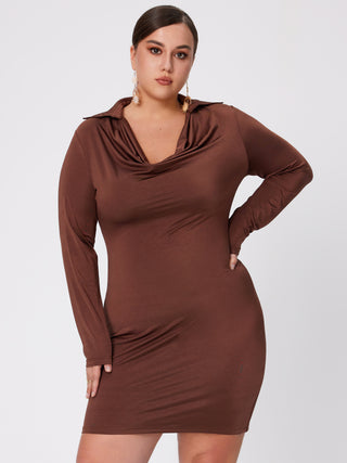 Cowl Neck Solid Ruched Mini Dress Curve & Plus