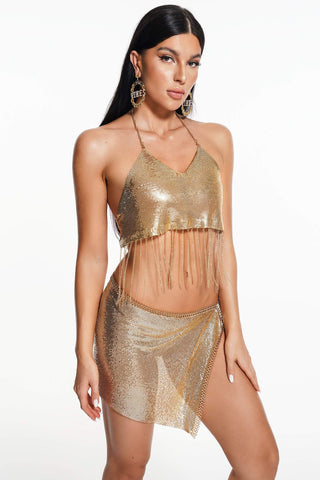 Cream Metallic Mesh Set (L / Gold)