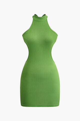 Cross Backless Mock Neck Tank Mini Dress (S / GREEN)