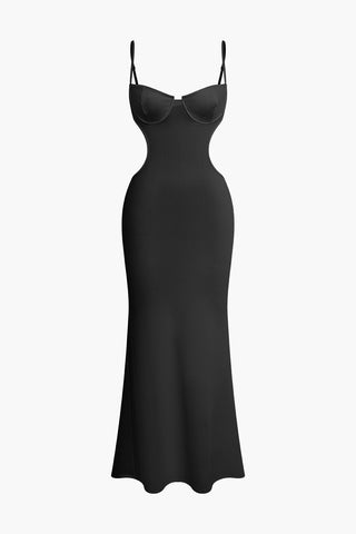 Cut Out Backless Bustier Slip Maxi Dress (S / BLACK)