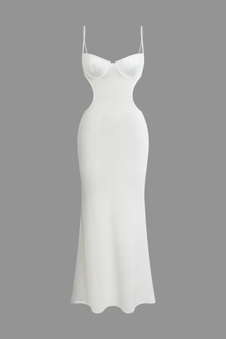 Cut Out Backless Bustier Slip Maxi Dress (S / WHITE)