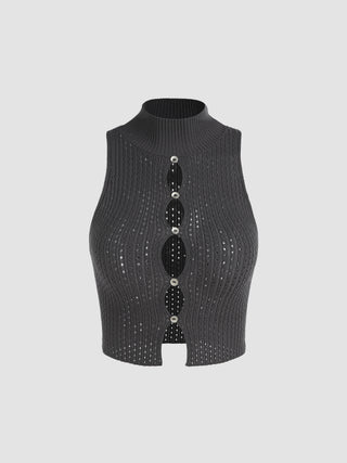 Cut Out High Neck Knitted Tank Top