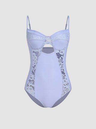 Cut Out Lace Bodysuit (M / Purple)