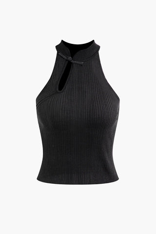 Cut Out Mock Neck Tank Top (F / BLACK)