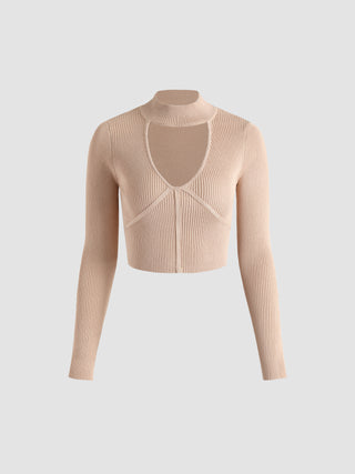 Cut Out Rib Sweater (XL / Khaki)