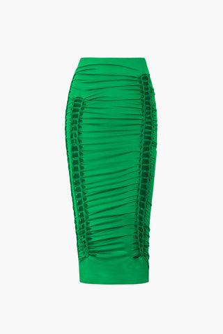 Cut Out Ruched Midi Skirt (XS / GREEN)