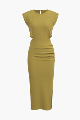 Cut Out Sleeveless Midi Dress (S / OLIVE)