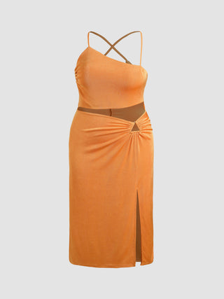 Cut Out Solid Slit Maxi Dress Curve & Plus