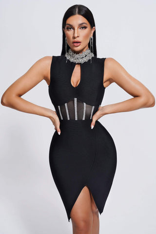 Daija Diamonate Mini Bandage Dress (L / Black)