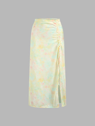 Dancing In The Rain Ruched Midi Skirt (L / Multicolor)