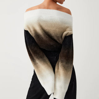 Dawn Ombre Fuzzy Off Shoulder Crop Sweater