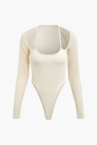 Solid Cut Out Ribbed Long Sleeve Bodysuit