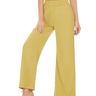 DECIVI Women Basic Linen Pants Pull On Elastic Waist Wide Leg Casual Trousers with Pockets