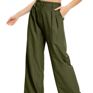 DECIVI Women Casual Striped High Waisted Wide Leg Pants Elastic Waist Loose Fit Trousers