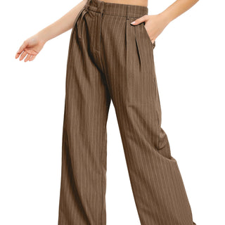 DECIVI Women Casual Striped High Waisted Wide Leg Pants Elastic Waist Loose Fit Trousers