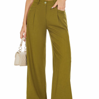 DECIVI Women Linen Low Rise Wide Leg Pants Pleated Front Casual Long Trousers with Pockets