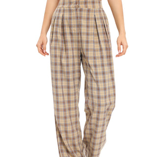 DECIVI Women Plaid Pants High Waist Wide Leg Casual Trousers Elastic Waist Loose Fit with Pockets