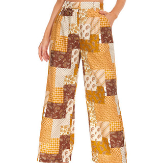 DECIVI Women's Wide Leg High Waist Pants Floral Loose Fit Back Elastic Waist Print Trousers