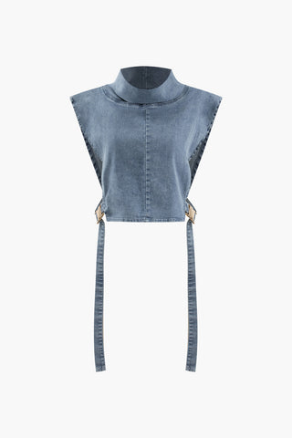 Denim Buckle Sleeveless Top (S / SKY BLUE)