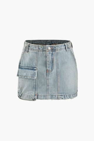 Denim Cargo Mini Skirt (XL / LIGHT WASH BLUE)