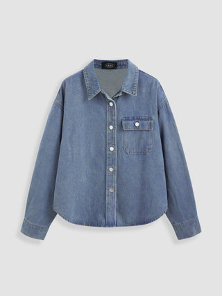 Denim Collar Button Pocket Blouse