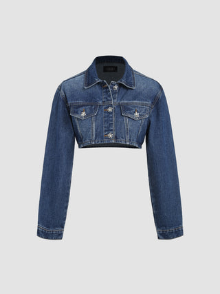 Denim Collar Button Up Crop Jacket (S / Denim)