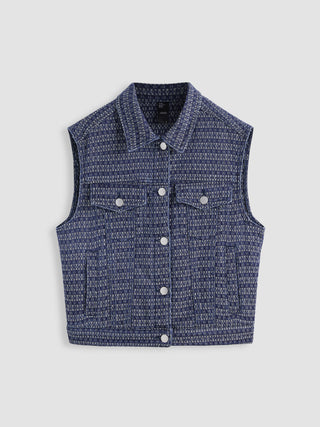 Denim Collar Stripe Pocket Vest