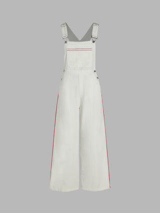 Denim Contrasting Binding Buckle Jumpsuit (XS / Beige)