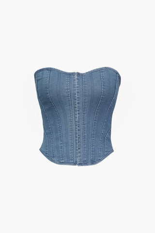 Denim Corset Top (L / DARK WASH BLUE)