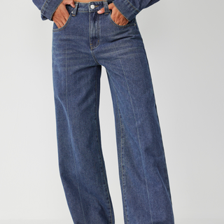 Denim High Waist Solid Straight Leg Jeans