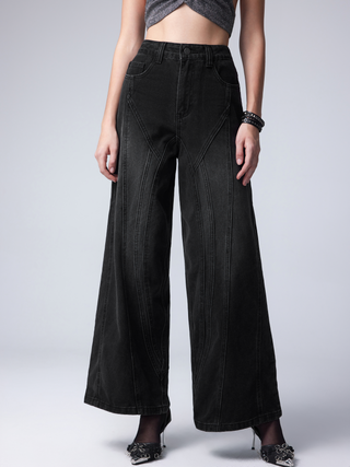 Denim High Waist Solid Wide Leg Jeans