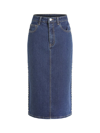 Denim High Waist Split Midi Skirt