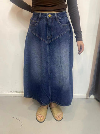 Denim High Waist Stitch Maxi Skirt