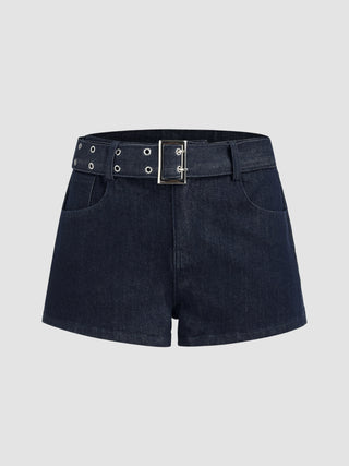 Denim High Waist Straight Leg Mini Shorts With Belt