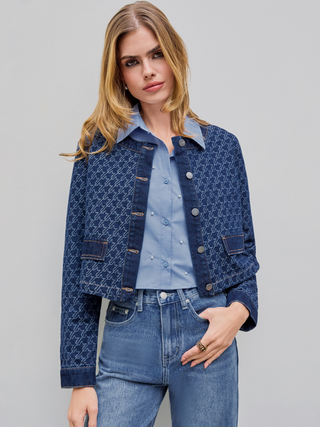 Denim Houndstooth Button Jacket