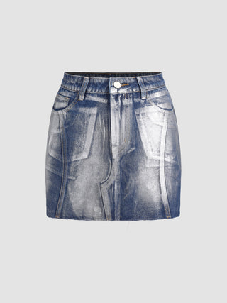 Denim Mid Waist Button Mini Skirt