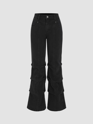 Denim Mid Waist Flared Jeans