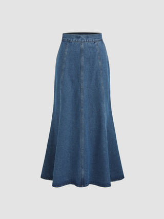 Denim Mid Waist Mermaid Maxi Skirt