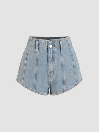 Denim Mid Waist Pocket Wide Leg Shorts