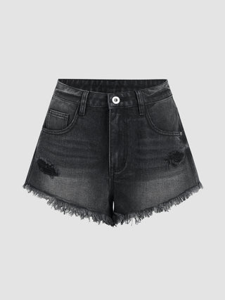 Denim Mid Waist Ripped Shorts