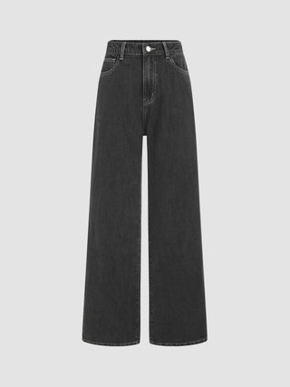 Denim Mid Waist Straight Leg Jeans