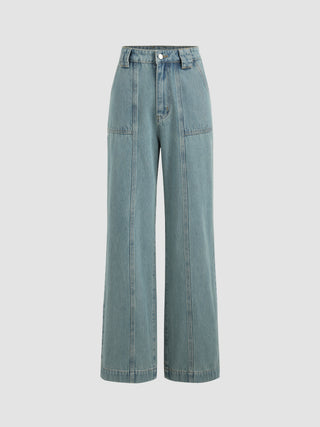 Denim Mid Waist Straight Leg Jeans